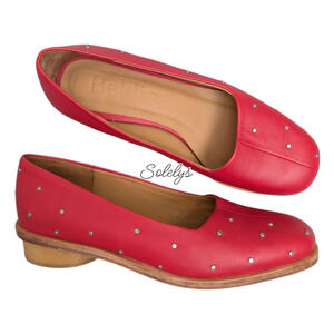 Beklina Pinto Studded Low Wood Heel Leather Comfort Pump Geranium Red Womens 6